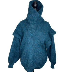 Oversized Teal Funnel-Neck Women's Sweater